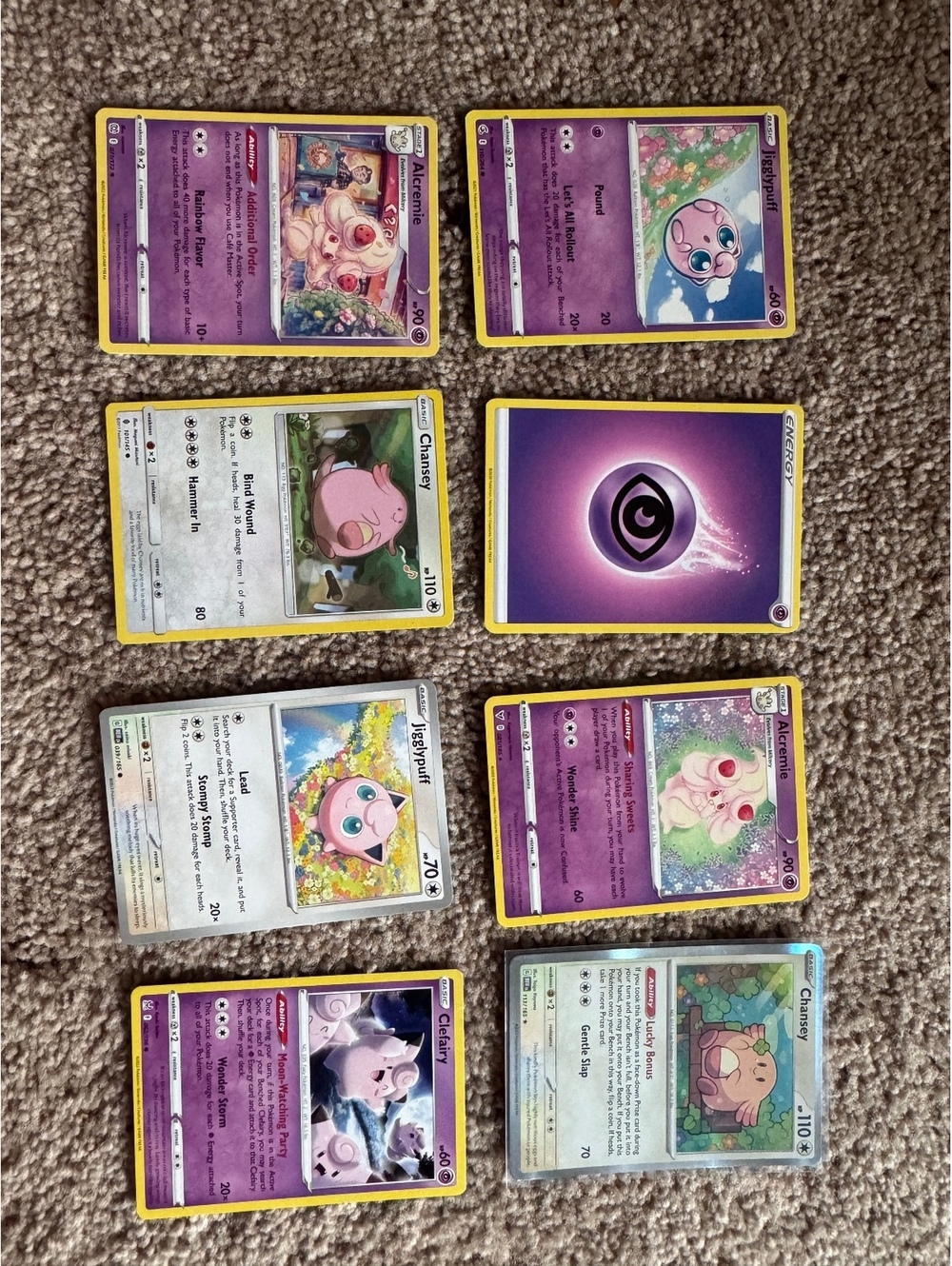 Cute Pink Pokémon Card Lot Jigglypuff Clefairy Chansey Alcremie 8 Cards